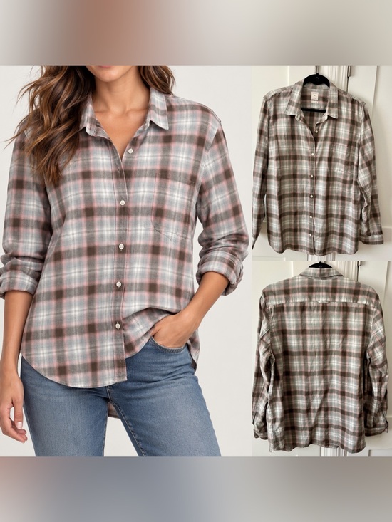 GAP Tops - Gap The Fitted Boyfriend Plaid Button Down Shirt Gray Sz XL